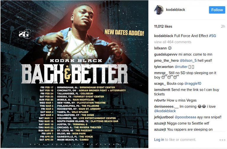Troubled Rapper Kodak Black Announces Back and Better Tour Dates Amidst