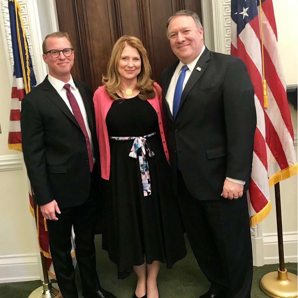 US Secretary of State, Mike Pompeo with his wife and Son